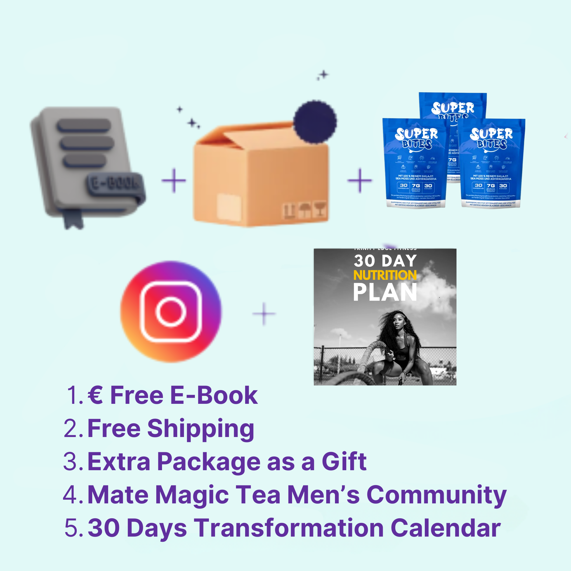 2× Gratis Packung + Zugang zur Männer-Community + 30-Tage-Transformationsplan